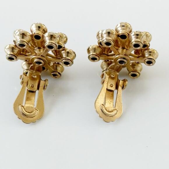 Vintage Czech Rhinestone Clip On Earrings Blue - Picture 4 of 9